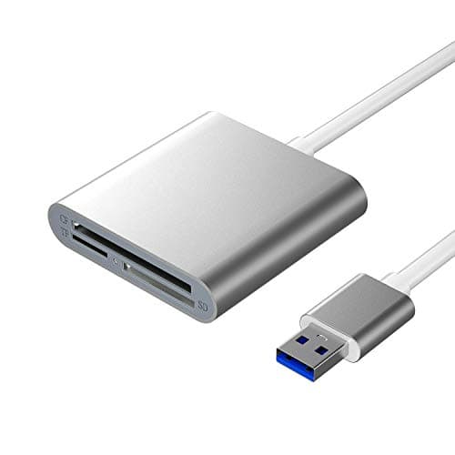 SD Card Reader USB, ZIYUETEK SD Memory Card Reader Writer Compact Flash Card Adapter for CF/SD/TF Micro SD/Micro SDHC/MD/MMC/SDHC/SDXC UHS-I Card for Windows Mac Linux, Silver (Aluminum),