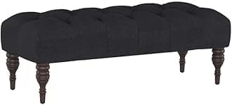 Storage Zeno Ottoman with Hidden Compartment, Rectangular 2 Seater Ottoman, Living Room Furniture, Storage Ottomans for Office, Bedroom, Living Room (Ivory) (Black)