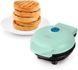 DASH 8” Express Electric Round Griddle, Red & Mini Maker for Individual Waffles, Hash Browns, Keto Chaffles with Easy to Clean, Non-Stick Surfaces, 4 Inch, Aqua