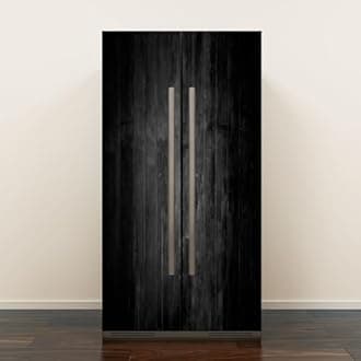 Self Adhesive Vinyl Refrigerator Wrap Set Black Wood Door Mural Removable Fridge Sticker Peel and Stick Decal Rustic Kitchen Decor, Style 1