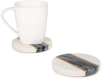 Marble Coasters Set of 4 with Holder, Thick Brass Inlay, Dining Table Coasters for Hot Pots Tea & Coffee Mugs Table Coasters Decorative Items for Home Decor