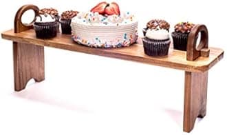 Acacia Wooden Serving Board on Stand – Raised Wood Serving Trays Platter – Home Kitchen Countertop Organizer Shelf & Large Charcuterie Tray for Cheese Party Food 21.5 X 6 x 8.7 inches