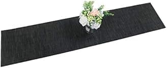 SHACOS Woven Vinyl Table Runner for Kitchen Dining Table Wipe Clean Washable PVC Table Runner Indoor Outdoor (Black, 12x54 inch)