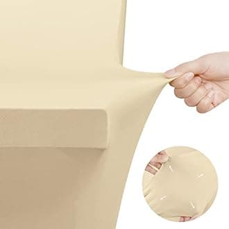 Utopia Kitchen Spandex Tablecloth 2 Pack [8FT, Champagne] Tight, Fitted, Washable and Wrinkle Resistant Stretch Table Cloth Rectangle Cover for Trade Show, Weddings & Parties [96Lx30Wx30H Inch]