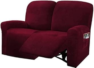 ULTICOR Reclining Love Seat Slipcover, 48" - 65" L, 6-Piece Velvet Stretch Loveseat Reclining Sofa Covers, 2 seat Love seat Recliner Cover, Thick, Soft, Washable (Burgundy - Wine)