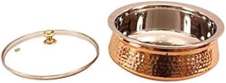 INDIAN ART VILLA Copper Serving Handi with Lid, 1350ml, 4 Piece (Brown)