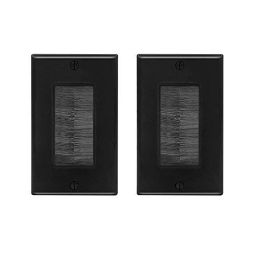 Brush Wall Plate Cable Pass Through, Single Gang Decorator Wall Cover for Low Voltage Cables, In-Wall Cable Management for Wall Mount TV (Black), 2-Pack