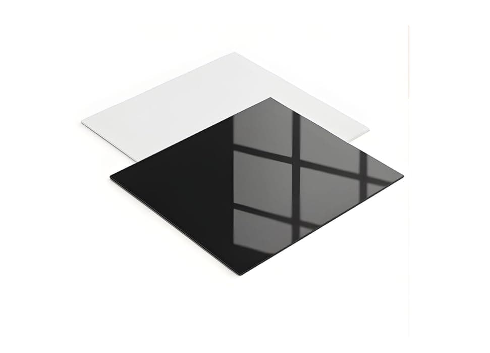 BIGIMALL Acrylic White & Black Reflective Display Table Riser for Professional Product Photography - White and Black - 12 x 12 inch - Set of 2