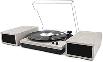 LP&No.1 Record Player with External Speakers, 3 Speed Vintage Belt-Drive Vinyl Turntable with Wireless Playback & Auto-Stop （Light Grey）