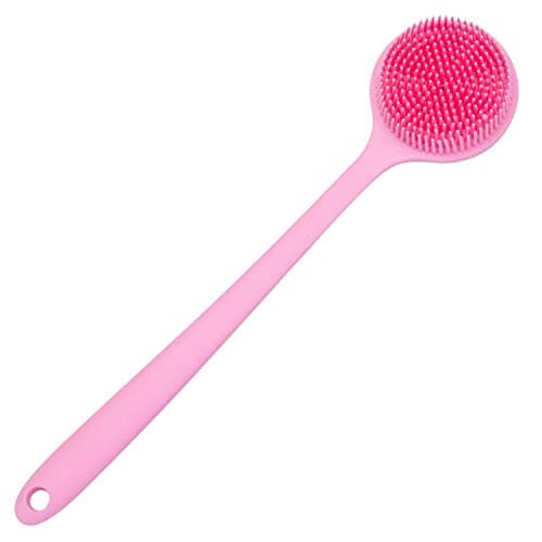Arswin Silicone Back Scrubber, Long Handle Soft Bristles Bath Brush with Massage Beads, Body Shower Washing Brush Wet or Dry Cleaning Spa Brushing for Men and Women, 14.8 x 3.3 inches