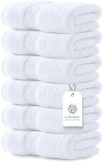 White Classic Luxury White Hand Towels, 100% Cotton Bathroom Hand Cloths Set of 6, Hotel Towels Extra 40x76 cm, Quality Towels Bathroom Sets for Hands | White, 6 Pack