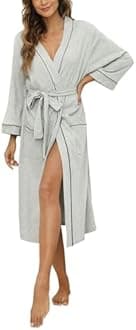 HEARTNICE Womens Cotton Robe, Soft Kimono Spa Knit Long Bathrobe Lightweight Loungewear