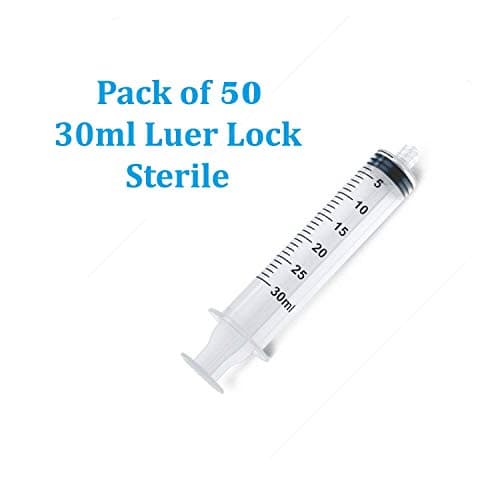 Easy Glide 30ML 30CC Luer Lock Syringe 50 Pack, No Needle, Sterile, Great for Home Care