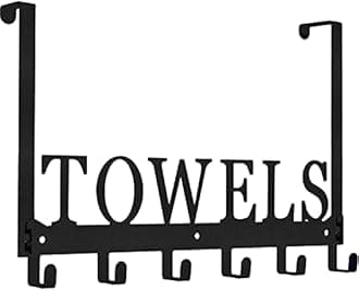 Over The Door Hooks, Towel Holder for Bathroom, Door Mount Towel Rack Metal Bath Towel Hanger for Bedroom Kitchen Pool Beach Towels Bathrobe Wall Mount Towel Hooks for Bathrooms (6 Hooks, Black)