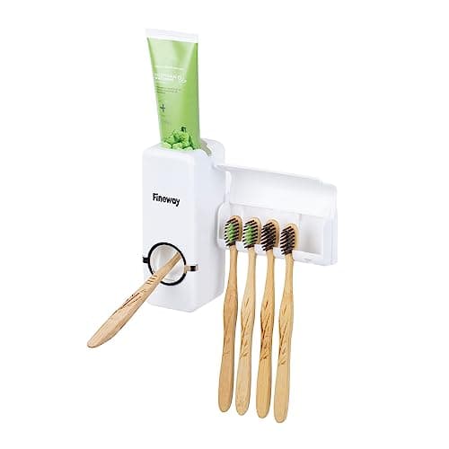 Automatic Toothpaste Dispenser with Wall Mount Toothbrush Holder - Toothpaste Squeezer with 5 Brushes Holder Set, Kids Toothpaste Dispenser for Shower Bathroom Sink