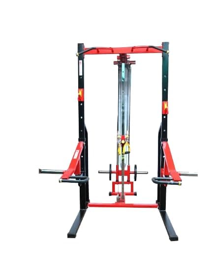 EMPERIX Power Squat Rack with Lat Handle, Rowing Handle, Jammer Arm, J Cups & Safety Arms | Heavy Duty Iron Frame, 250kg Capacity | 3.5ft W x 4ft D x 7.5ft H | Black & Red | Easy Assembly for Home Gym