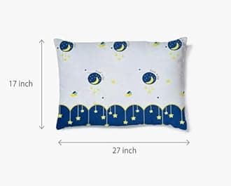 Filymore Microfiber Wrinkle Free Soft Hypoallergenic | Cartoon Printed Single Bed Small/Super Size for Kids with 1 Pillow Covers (90x60 Inches/Good Night/Boys Girls Room)(Blue and Cream)