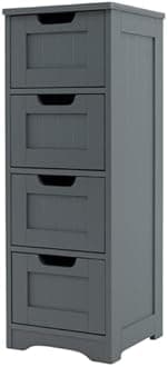 COSTWAY Bathroom Floor Cabinet, Freestanding Wooden Storage Cupboard with 2/4 Drawers, Bathroom Storage Unit Slim Side Cabinet Organizer for Living Room and Hallway (4 Drawers, Grey)