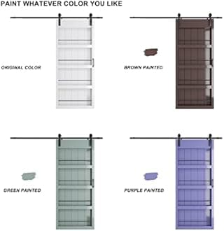 BARNER HOME 84''(42''x2) x 84'' Double Sliding Barn Door, Shelf Style Barn Door, Made of Primed MDF, with 6.9 ft Hardware, Floor Guide