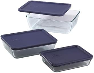 Pyrex Simply Store 6-Pc Glass Food Storage Container Set with Lids, 3-Cup, 6-Cup, & 11-Cup Rectangular Meal Prep Containers with Lid, BPA-Free Lid, Dishwasher, Microwave and Freezer Safe