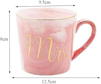 Anniversary Gift for Wife Ceramic Pink Mrs. Marble Coffee Mug Tea Cup Set Birthday Gift for Mom 350 ml