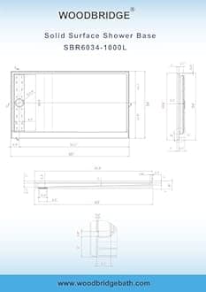 WOODBRIDGE 60"L x 34" W x 4"H Shower Base,Left Drain,Non-Slip Single Threshold Shower Pan, Solid Surface with Matte Black Linear Drain Cover