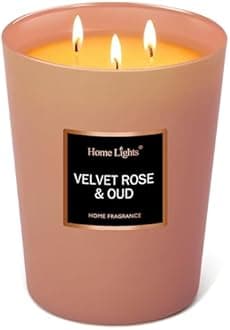 Home Lights Scented Candles | Large Jar Candle - 33.3 Oz. Natural Soy Aromatherapy Candles | 60+ Hour Burn Time with 3 Cotton Wicks, Decorative Fragrance Candles Gift - Velvet Rose Oud