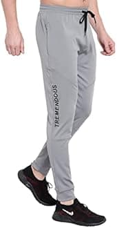 BLUE STAR SHARK Men's Lycra Stretchable Regular Fit Branded Stylish Joggers Track Pant Lower Pyjama, Grey, L