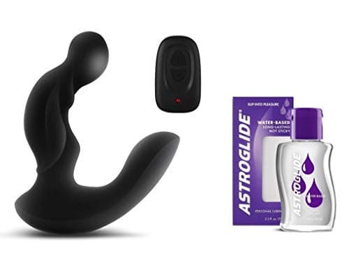 Premium Silicone Remote Wireless P Stimulator & 2.5 Oz Astroglide Water-Based Personal Lubricant
