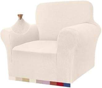 Granbest High Stretch Armchair Covers Super Soft Chair Covers for Living Room Jacquard Sofa Cover for Dogs Non Slip Chair Slipcover with Arms Furniture Protector (1 Seater, Light Beige)