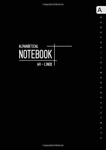 Alphabetical Notebook A4: Large Lined-Journal Organizer with A-Z Tabs Printed | Smart Black Design