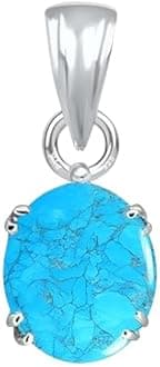 PTM Natural Turquoise/Firoza 3.25 Ratti to 10.25 Ratti or 3 Carat to 9.5 Carat Astrological Certified Gemstone bis Hallmark 925 Sterling Silver Pendant for Men & Women