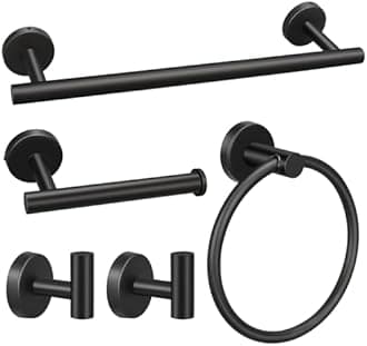 Bathroom Hardware Set, 5pcs Matte Black Stainless Steel Bathroom Hardware Set, Bath Hardware Set Including 16" Hand Towel Bars, Toilet Paper Holders, Towel Rings, Robe Towel Hooks