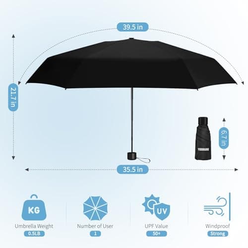 Yoobure Small Mini Umbrella with Case Light Compact Design Perfect for Travel Lightweight Portable Parasol Outdoor Sun&Rain Umbrellas, Black