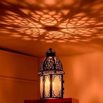 Hanging Moroccan Lantern, 12.8'' Vintage Candle Holder, Metal Lanterns Decorative Indoor Outdoor, Table, Patio, Porch, Shelf, Dark Academia Gothic Home Decor (Amber) 2 Set