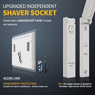 ELEGANT Bathroom Mirror with Shaver Socket 500x700mm Backlit LED Illuminated Bathroom Mirror with 3 Colors Dimmable | Touch Switch | Demister Pad, Vertical & Horizontal