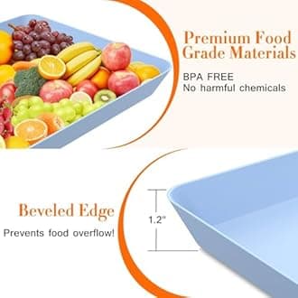 WOWBOX 4 pcs Serving Tray for Entertaining, Serving Platters for Snacks, Fruit, Cookies, Dessert, Reusable Plastic Trays for Serving Food and Pantry Organization in Kitchen & for Parties, (Blue)