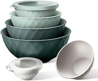 COOK WITH COLOR Mixing Bowls with Lids - 12 Piece Plastic Nesting Bowls Set includes 6 Prep Bowls and 6 Lids, Diamond Design - Microwave Safe, Green