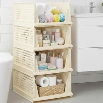 MECHDEL | Wardrobe Organizer For Clothes | Cupboard Organizer | Foldable Shirt Stacker Box | Cloth Box for Almirah | Closet Storage Basket |Plastic Stackable Closet Organizer (Ivory Yellow, 4PCS)