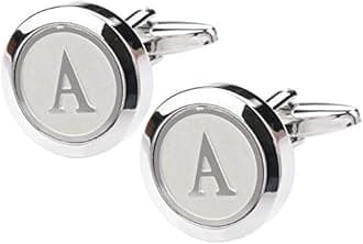 Dannyshi Mens Classic Stainless Steel Initial Cufflinks 26 Alphabet Initial Letter Cufflinks Business Shirts A-Z