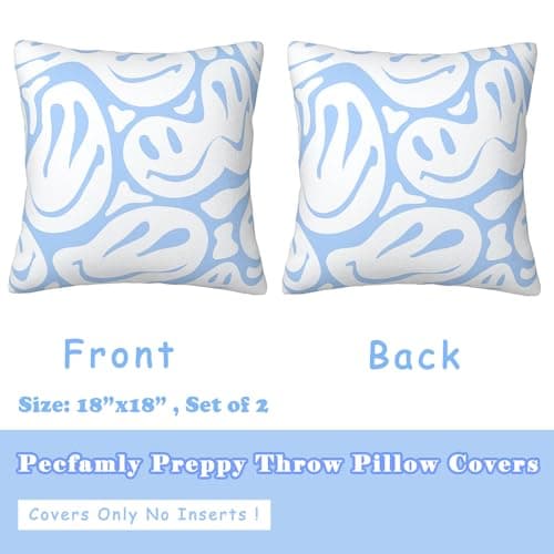 Cute Cool Preppy Throw Pillows (Covers Only, No Pillow Inserts), Cute Preppy Light Blue Beach Teen Girl Clean Girl Room Bedroom Home Apartment Decor Aesthetic Things Stuff for Teen Girls