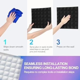 JBER Acoustic Sound Foam Panels, 24 Pack 2" X 12" X 12" Blue and Black Soundproofing Treatment Studio Wall Padding Sound Absorbing Fireproof Pyramid Acoustic Treatment