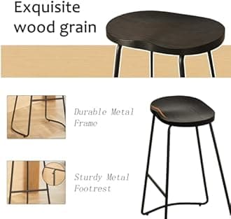 HeuGah Bar Stools Set of 3, Bar Height Wooden Bar Stools Saddle Seat, 30" Backless Barstool for Kitchen Island (Black, 3 PCS 30Inch Barstool)