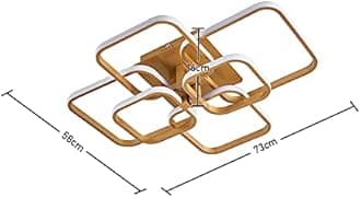 LED Dimmable Ceiling Lights with Remote, Chandelier Ceiling Light with 6 Squares, Flush Mount Ceiling Lamp for Living Room Kitchen Office Bedroom Dining Room(2800k-6000k, Gold, 10-20㎡)