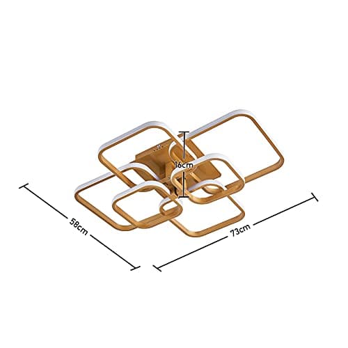 LED Dimmable Ceiling Lights with Remote, Chandelier Ceiling Light with 6 Squares, Flush Mount Ceiling Lamp for Living Room Kitchen Office Bedroom Dining Room(2800k-6000k, Gold, 10-20㎡)