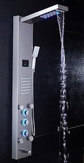 ELLO&ALLO LED Rainfall Waterfall Shower Head Rain Massage System with Body Jets, Stainless Steel Bathroom Shower Panel Tower System, Brushed Nickel