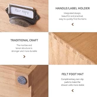 KIRIGEN Desk Drawer Cabinet Storage Organizer 6 Drawers Mini Chest with Lable Holder Handles for Home Office Desktop Organizer and Storage Natural(3D6CG-NA)