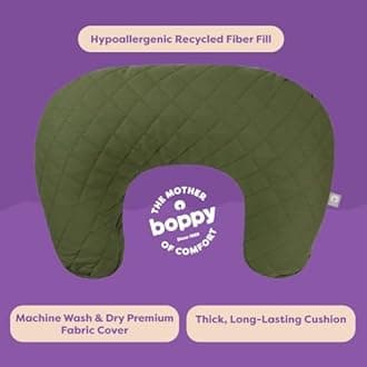 Boppy Nursing Pillow with Luxe Fabric Cover, Quilted Moss, Larger, More Supportive Pillow for Breastfeeding and Bottle Feeding; Firmer and Higher Than Original, w/Premium Cover; JPMA Certified