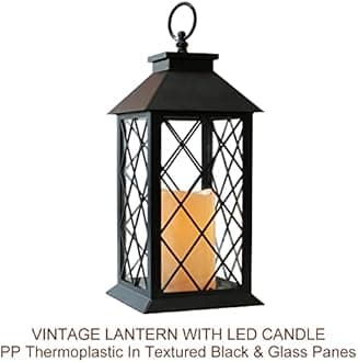 Bright Zeal 13.5" Black Vintage Candle Lantern with LED Pillar Candle and Timer - IP44 Waterproof Candle Lantern Battery Operated Hanging Lantern Porch Light - Tabletop Lantern Decorative Outdoor