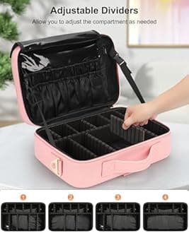 Makeup Bag, Relavel Cosmetic Bag Makeup Case Travel Makeup Bag, Makeup Organizer Bag Makeup Train Case, Profession Makeup Artist Bag with Adjustable Divider Shoulder Strap (pink)